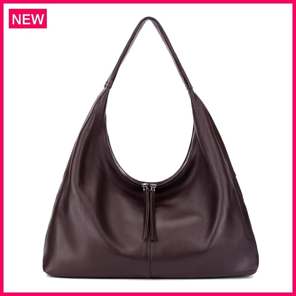 Large Leather Hobo Tote Bag, Soft Full Grain, Lightweight Work Travel Purse